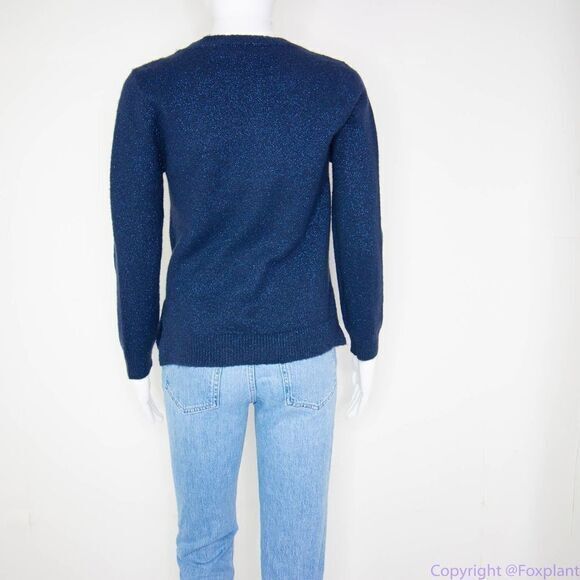 Children's Place shimmering metallic thread sequin swan navy blue sweater, L - Picture 14 of 16